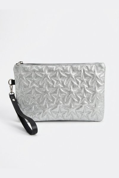Star Patterned Silver Portfolio Bag