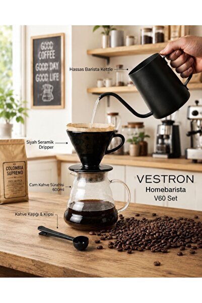 Сет за почетници за подготовка на кафе V60 HomeBarista | 4-делен сет VCT 401 црн