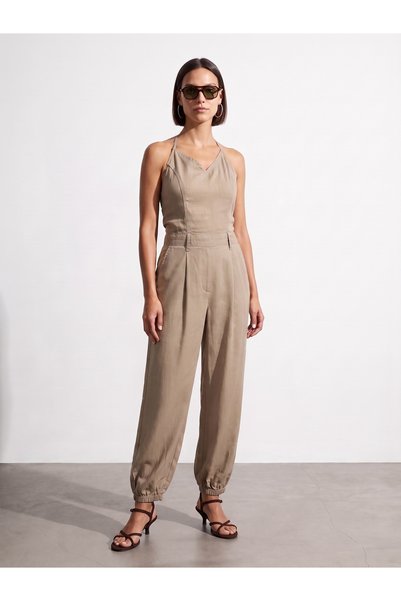 72330 100% Lyocell Jumpsuit with Elastic Cuffs - Beige