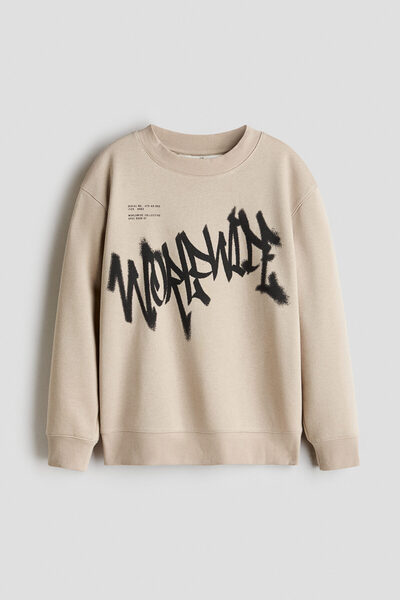 Sweatshirt with Motif Detail and Furry Inside