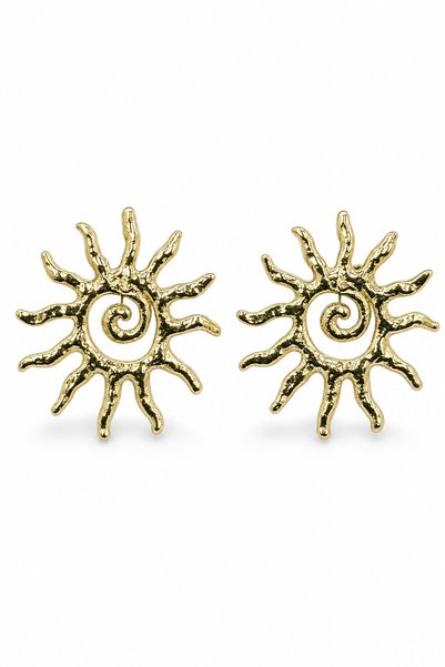 Sun Spiral Patterned Textured Yellow Costume Jewelry Earrings Women's Jewelry Accessory