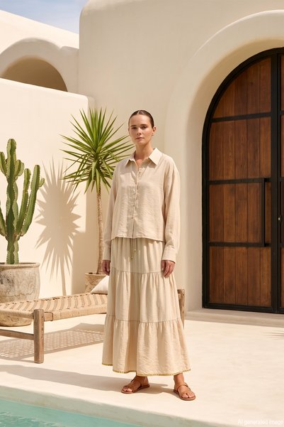 Blouse and Skirt Aline Double Set 5264 Beige