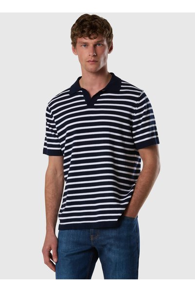 Navy Blue - White Men's Regular Fit Patterned Sweater Ns0000699388
