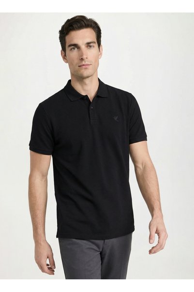 Black Men's Regular Fit Polo T-Shirt Nobro Pocketless Nb