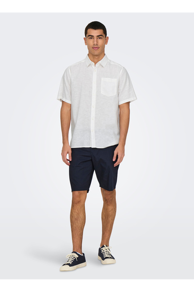 Men's Onscaiden Short Sleeve Single Pocket Linen Shirt 22031805   White