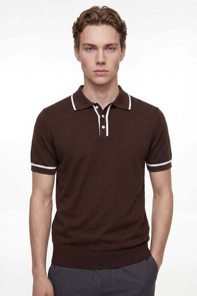 Minimal Contrast Ribbed Men's Polo Collar T-Shirt