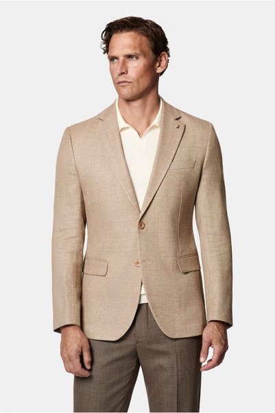 7 Drop Slim Fit Linen Blend Patterned Unlined Classic Jacket