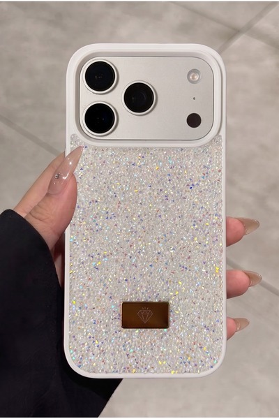 Compatible with iPhone 17 Pro Max - White Stone Sparkling Silicone Case Shock-Resistant Cover