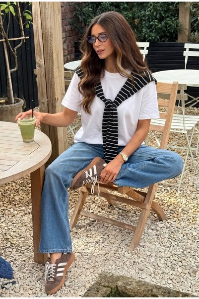 Women's White Modal Shawl Collar 100% Cotton T-Shirt (Shawl Collar Is Included)