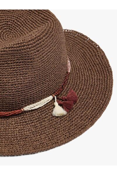 Women's Straw Hat with Beads and Tassels