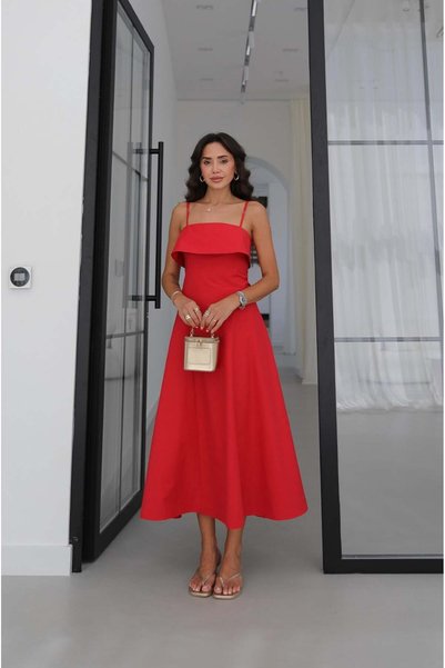 Red A-Line Midi Dress