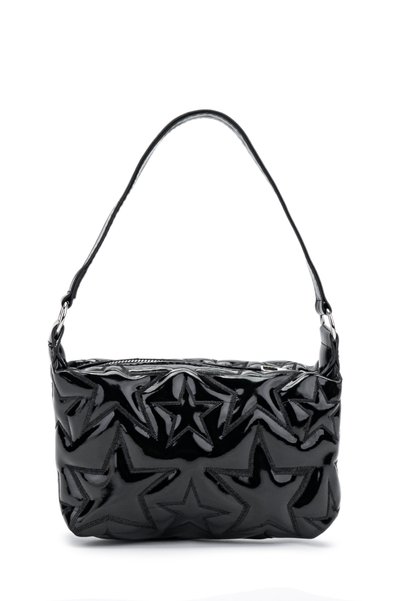 Star Detailed Mini Baguette Women's Crossbody Bag Alpha Black Patent Leather