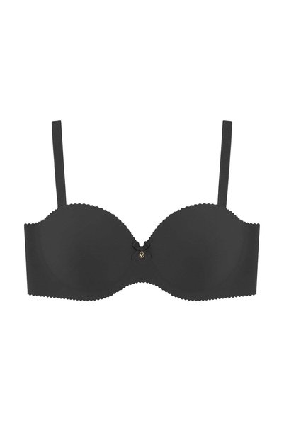 Seamless Bra - Serina |   Black Underwire Laser Cut Half Padded Push up Strapless Women's Bra