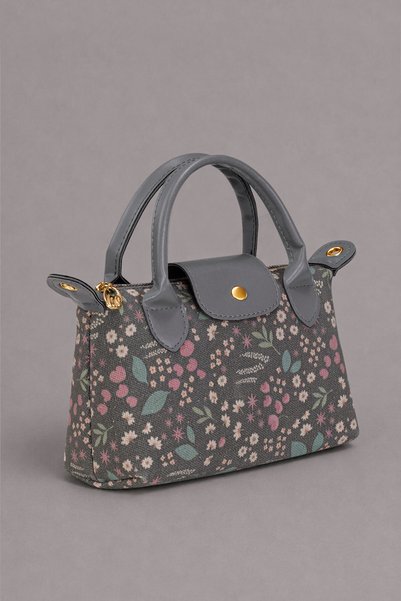 Pastel Bloom Denim Bag |   Pastel Denim Floral Patterned Women's Hand and Shoulder Bag