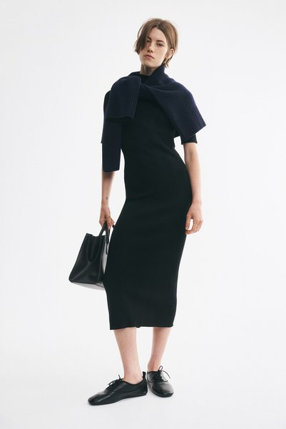 Silk and Half-Turtleneck Thin Knit Dress