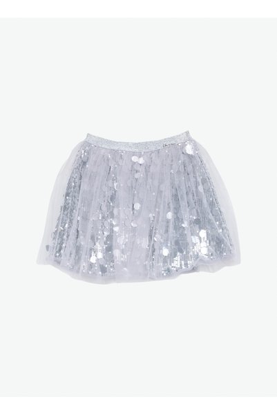 Elastic Waist Regular Silver Sequined Short Girls Skirt Brb6Wg-Etk6654