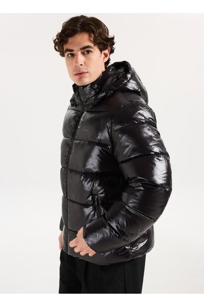 Black Men's Quilted Jacket LV04LD539GUB1_LS GLOSSY CHANNELED P