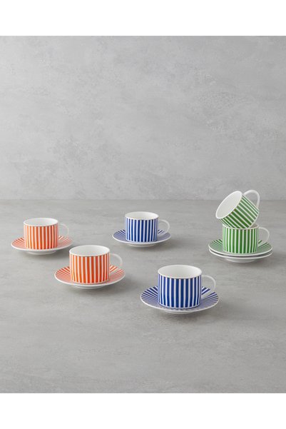 Toffee New Bone China 12 Piece Coffee Cup Set for 6 Persons 90 ml Colorful