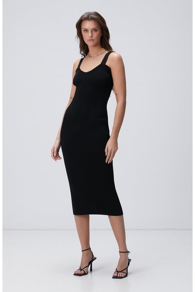 Black Midi Knitwear Dress