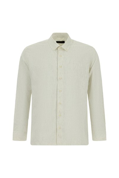 Long Sleeve Regular Fit Striped Button-Down Collar Cotton Shirt