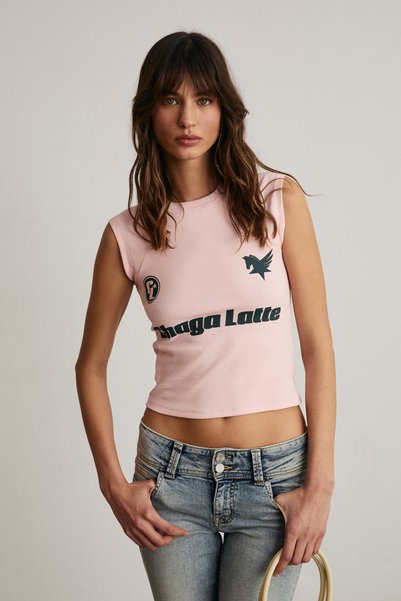 Epona Women's Soft and Flexible Fabric T-Shirt with Print Detail in Pink
