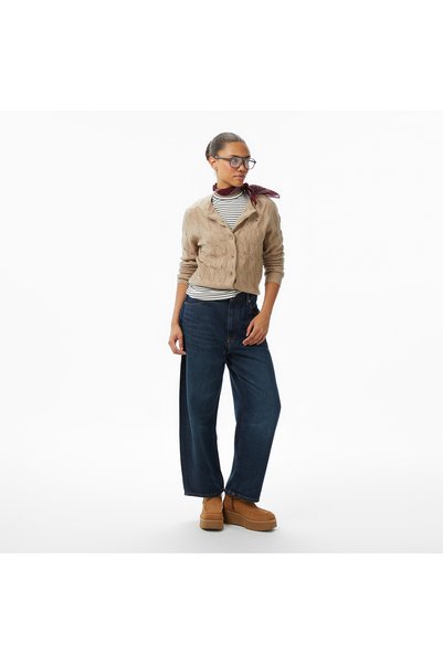 High Waist Wide Leg Standard Dark Blue Women's Denim Pants Ww0Ww467711Bk
