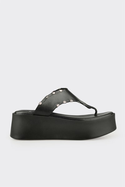 Black Leather Women's Slippers