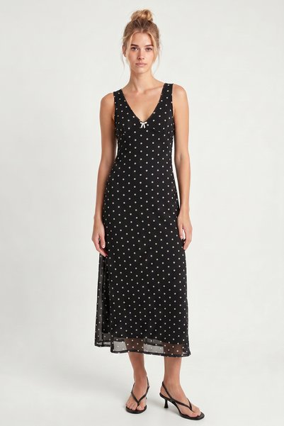 Polka Dot Patterned Summer Tulle Dress Lzv0078 Black