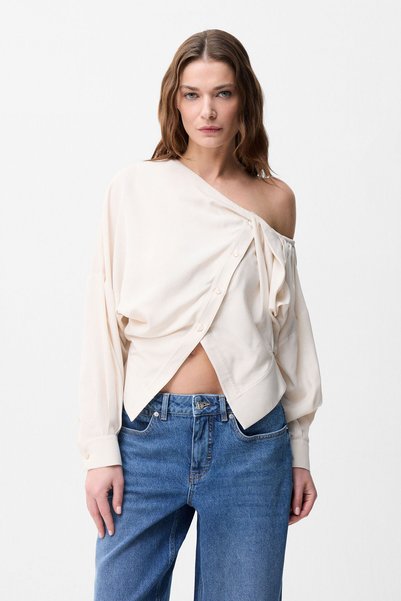 Beige Asymmetrical Shirt