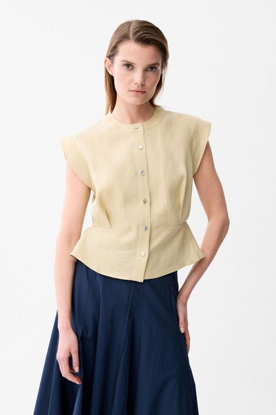 Beige Linen Sleeveless Shirt