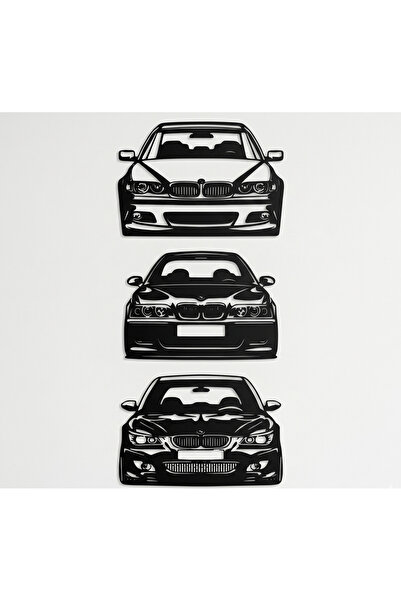 BMW E39 E46 E60 M5 M3 серија ѕиден декор со 3 автомобили - 20x20 cm мат црна слика на автомобил