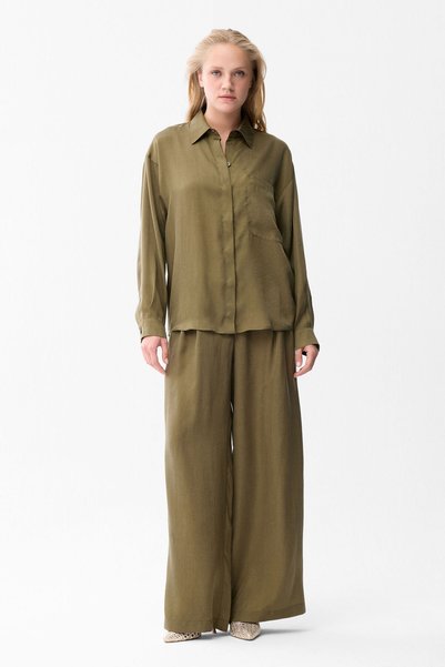 Khaki Pleated Wide Leg Pants