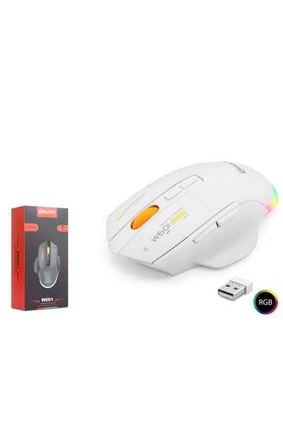 W601W Tri Mode RGB гејмерски глушец 12800 DPI 7 копчиња макро 1000Hz бел