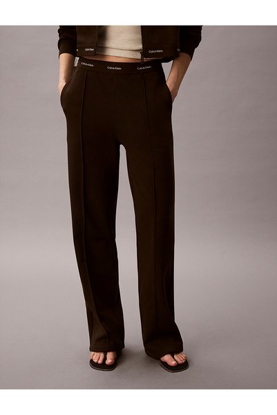 Women's Relaxed Fit Elastic High Waisted Wide Leg Cotton Pleated Dark Brown Sweatpants