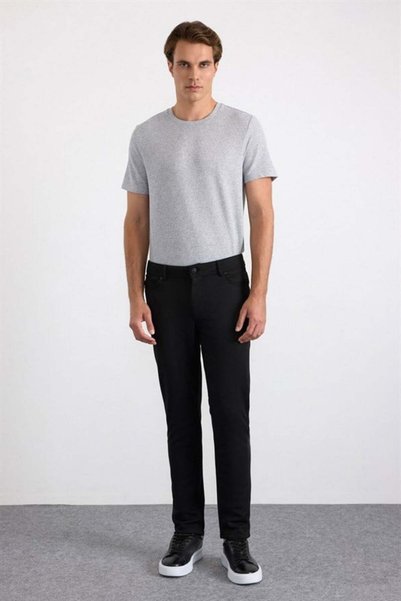 Black Slim Mixed Pattern Dobby Regular Waist Casual Trousers