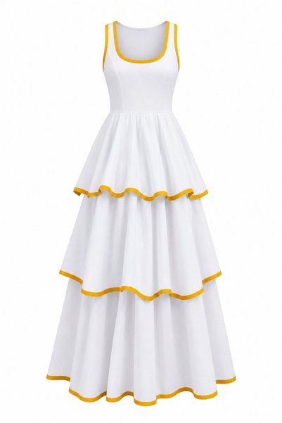 White and Yellow Layered Dress - 1070