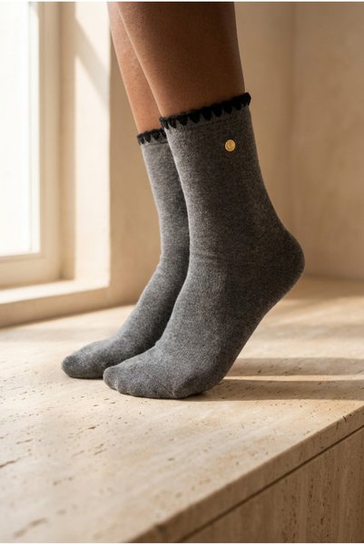 Women's Embroidered Studded Socks Gray