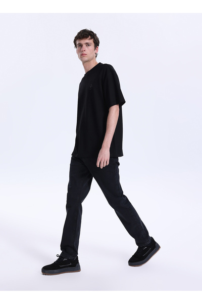 Normal Waist Straight Anthracite Men's Denim Trousers Washington-1877