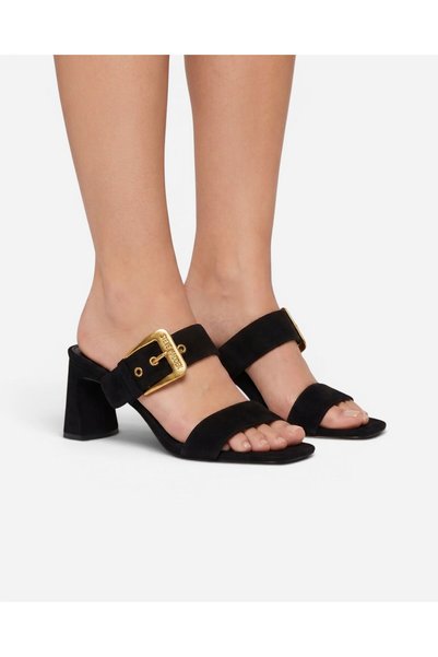 Toriann black suede women's black heeled slippers toriann