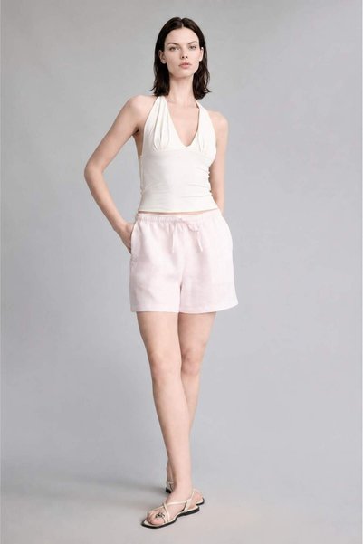 100% Cotton A-Line Regular Waist Short Leg Muslin Light Pink Shorts F2242Ax25Sm