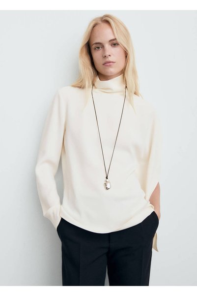 High Collar Asymmetrical Sleeve Blouse