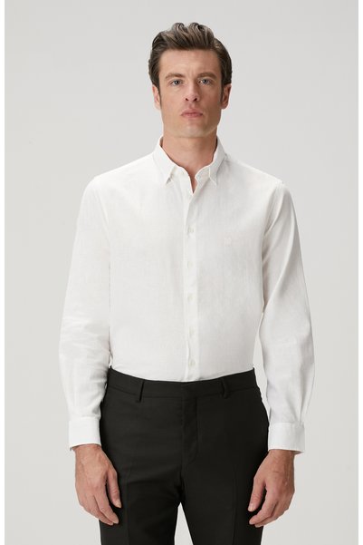 White Linen Blend Shirt