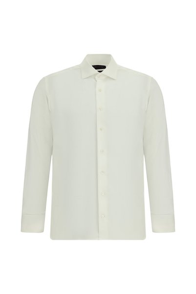 Long Sleeve Slim Fit Slim Fit Patterned Cuffed Cotton Shirt