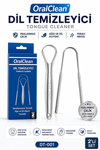 OralClean сет од 2 чистачи за јазик од нерѓосувачки челик за орална хигиена и свеж здив