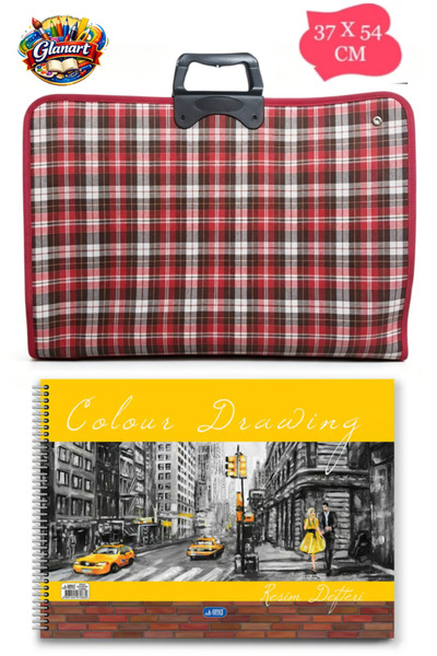 35x50 cm торба за цртање + 35x50 тетратка за цртање (со ремен - со патент) кариран дезен
