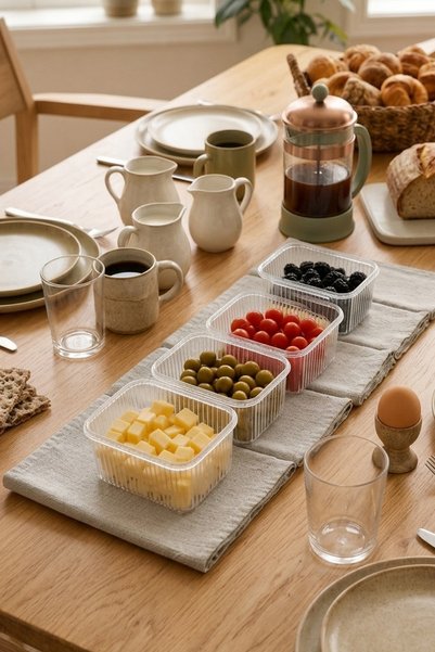 4-Piece Vacuum Rectangular Storage Container with Labels - Breakfast Container 900 ml