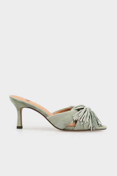 Green Leather Women's Slippers