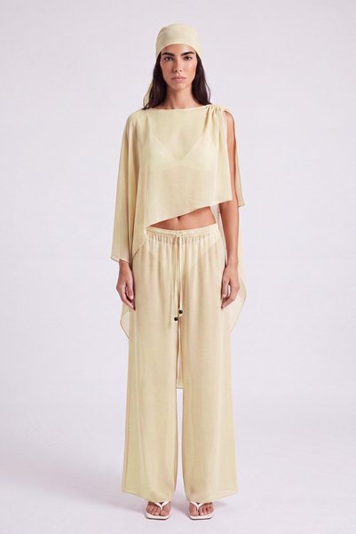 Chiffon Harper Suit with Cape and Shawl Detailed Trousers in Yellow