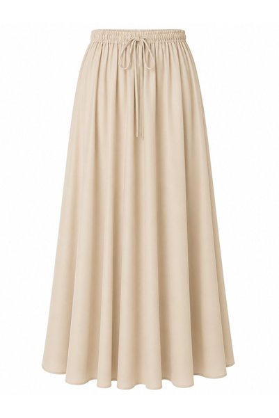 Beige Elastic Waist Poplin Skirt - E1012