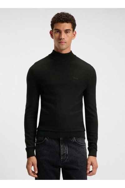 Black Men's Half Turtleneck Regular Fit Patterned Sweater Avac_M